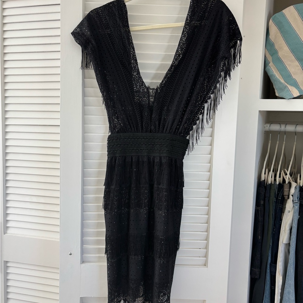 Free People Fringe Black Lace Dress